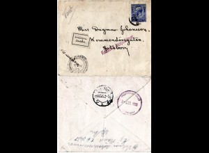 GB 1925, London-Schweden Retour Brief m. Inconnu Etikett u. Retour Stempel