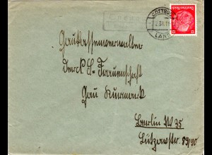 DR 1938, Landpost Stempel TURNOW über Cottbus auf NS Brief m. 12 Pf.