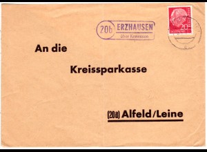 BRD 1958, Landpost Stpl. 20b ERZHAUSEN über Kreiensen auf Brief m. 20 Pf.