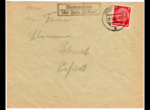 DR 1936, Landpost Stpl. BARKENHOLM über Heide (Holstein) auf Brief m. 12 Pfg.