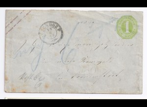 Württemberg 1869, Oberndorf, "ungenügend" frank. Ganzsache Brief m. Porto. #1092