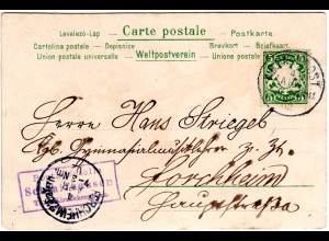 Bayern 1902, Posthilfstelle SCHLAIFHAUSEN Taxe Kirchehrenbach auf Karte m. 5 Pf.