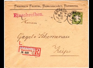 Bayern 1900, eingestempelter R-Zettel BAYREUTH 2 auf Firmen Rekobrief m. 30 Pf.