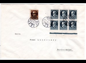 Bayern 1919, 3 Pf Volksstaat+6er-Block 2 Pf. auf portorichtigem Brief v. München