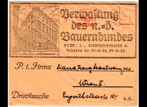 Österreich 1926, illustrierter N.Ö. Bauernbund Brief m. Wien Bar Bezahlt Stempel