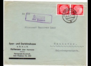 DR 1935, Landpost Stpl. HOLTENSEN über Hannover auf Bank Brief m. 2x12 Pf.