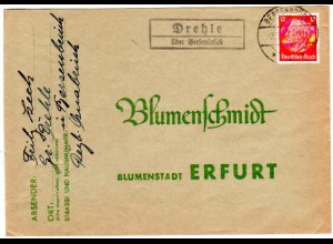 DR 1937, Landpost Stpl. DREHLE über Bersenbrück auf Brief m. 12 Pf. 