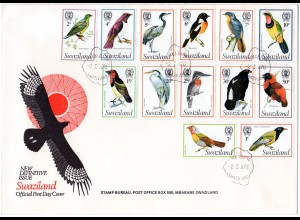 Swaziland 243-248, Vögel 15 Werte kpl. auf FDC