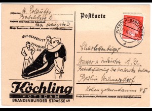 DR 1942, 8 Pf. auf illustrierter Firmenkarte v. Potsdam-Babelsberg 2
