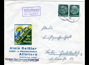 DR 1937, Landpost Stpl. AFFALTERN über Augsburg 2 auf Firmen Brief m. 2x6 Pf. 