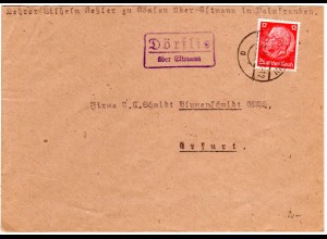 DR 1941, Landpost Stpl. DÖRFLIS über Eltmann auf Brief m. 12 Pf.