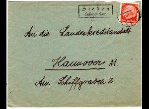 DR 1933, Landpost Stpl. SIEDEN über Sulingen Land auf Brief m. 12 Pf.