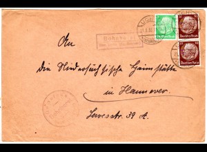 DR 1933, Landpost Stpl. BOHNHORST über Uchte (Bz. Bremen) auf Brief m. 2x10+5 Pf