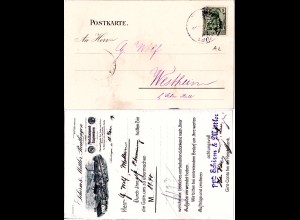 DR 1907, 5 Pf. Germania m. perfin AL auf Firmen Karte v. Reutlingen