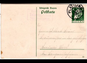 Bayern 1913, Posthilfstelle TABERTSHAUSEN Taxe Niederpöring auf 5 Pf. Ganzsache
