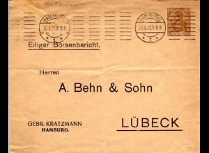 DR 1914, gebr. 3 Pf. Germania Privatganzsache Umschlag v. Hamburg