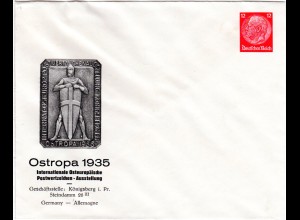 DR, ungebr. 12 Pf. Privatganzsachenumschlag Ostropa 1935 ohne Eichenkranz