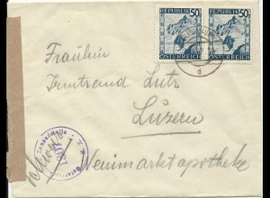 Österreich 1947, Zensur Brief m. Paar 50 G. v. Traismauer i.d. Schweiz #2884