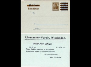 DR, ungebr. 3 neben 2 Pf. Ganzsache Uhrmacher-Verein Wiesbaden