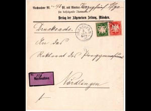 Bayern 1896, 5+10 Pf. auf Nachnahme Drucksache Streifband v. München