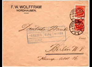 DR 1923, Paar 300 Mk. m. perfin auf Firmen Brief v. Nordhausen
