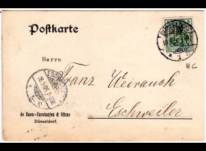DR 1906, 5 Pf. Germania m. perfins auf Firmen Karte v. Düsseldorf