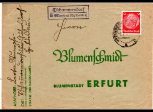 DR 1937, Landpost Stpl. TSCHAMMENDORF über Gäbersdorf (Bz. Breslau) auf Brief 