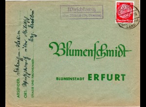 DR 1934, Landpost Stpl. WIRSCHKOWITZ über Militsch (Breslau) auf Brief m. 12 Pf