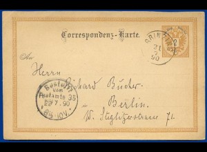Österreich 1890, K1 "GRINZING (Nö) auf Ganzsache n. Berlin. #S473
