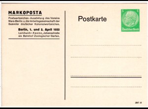 DR, ungebr. 5 Pf. Privatganzsachenkarte Markoposta Berlin 1933