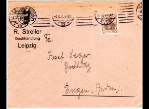 DR 1913, 3 Pf. Germania m. perfin GS auf Drucksache Brief v. Leipzig.