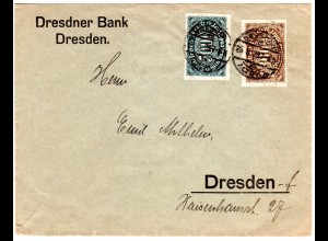 DR 1923, 3000+5000 Mk. m. Firmenlochung Dr.B. auf Orts-Brief v. Dresden