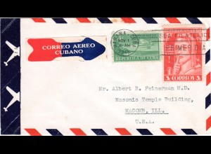Cuba 1946, 3+5 C auf Luftpost Brief v. Havanna n. USA m. cuban. Air Mail Etikett