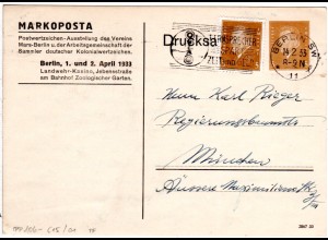 DR, gebr. 3 Pf. Drucksache Privatganzsachenkarte Markoposta Berlin 1933
