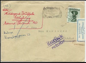 Österreich 1958, "amtlich geöffnet Linz"-Label auf Retour Brief Salzburg. #2912