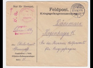 DR 1917, Gnadenfrei Polen, KGF POW Dolmetscher Zensur Brief n. Dänemark. #837