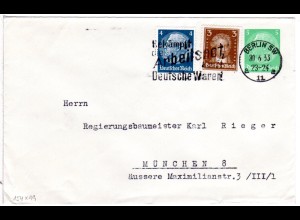 DR, 5 Pf. Privatganzsache Umschlag m. Zusatzfr. 3+4 Pf. v. Berlin n. München