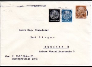 DR, m. Zusatzfr. gebr. 3 Pf. Hindenburg Privatganzsache Umschlag m. WZ Linien