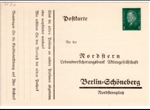 DR, ungebr. 8 Pf. Privatganzsachenkarte Nordstern Lebensversicherungsbank Berlin