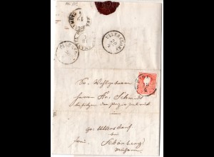 Österreich 1859, Schlesien-K1 Weidenau auf Brief m. 5 Kr. v. Kalkau n. Mähren