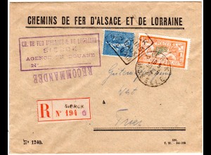Frankreich, Chemins De Fer D´Alsace Reko Brief v. Sierck m. 1+2 Fr.