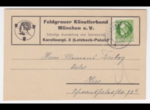 Bayern 1919, Postkarte "Feldgrauer Künstlerbund München" an C. Freitag. #1489