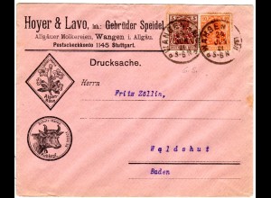 DR 1921, 5+10Pf. Germania m. perfin auf illustriertem Firmenbrief v. Wangen 