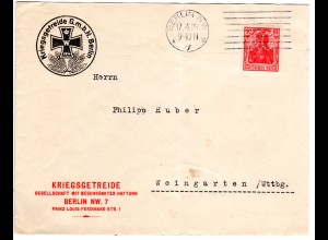 DR 1915, 10 Pf. Germania m. perfin auf WW I Firmenumschlag v. Berlin