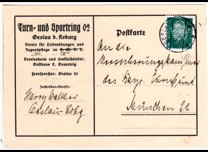 DR 1930, 8 Pf. m. perfin auf Vordruckkarte v. Oeslau bei Coburg