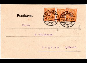 DR 1923, 3x5 Mk. m. perfin auf Firmenkarte v. Mönchengladbach