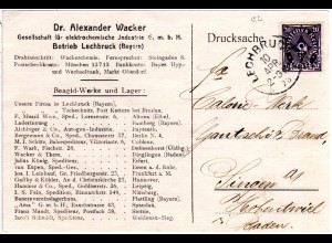 DR 1923, 20 Mk. m. perfin auf Firmenkarte v. Lechbruck