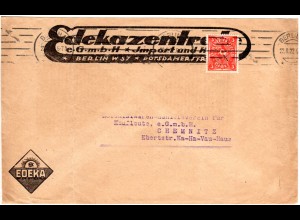 DR 1922, 3 Mk. m. perfin auf Firmenbrief v. d. Edekazentrale Berlin