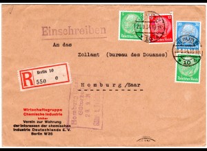 DR 1934, 2x5+12+20 Pf. je m. perfin auf Einschreiben Firmenbrief v. Berlin