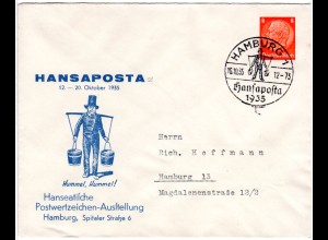 DR 1935, gebr. 8 Pf. Privat Ganzsache Hansaposta Briefmarkenausstellung Hamburg